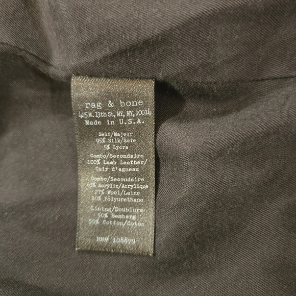 Rag & Bone Eggplant Pacific Quilted Silk & Leather Full Zip Jacket Size Medium - Picture 12 of 13